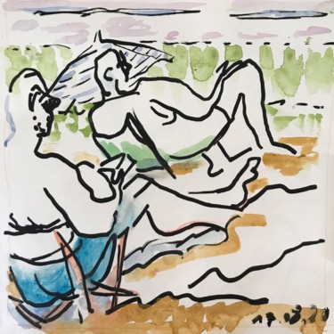 Desenho intitulada "Au bord de la mer 2" por Françoise Bagnéres, Obras de arte originais, Marcador Montado em Outro painel r…