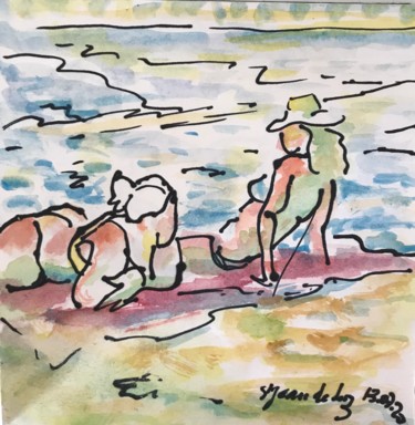 Desenho intitulada "Au bord de la mer" por Françoise Bagnéres, Obras de arte originais, Marcador Montado em Outro painel ríg…
