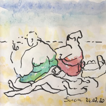 Dessin intitulée "Au bord de la mer 8" par Françoise Bagnéres, Œuvre d'art originale, Marqueur Monté sur Autre panneau rigide