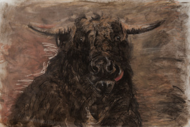 Dessin intitulée "Taureau" par Barbara Guias-Vaquier, Œuvre d'art originale, Fusain