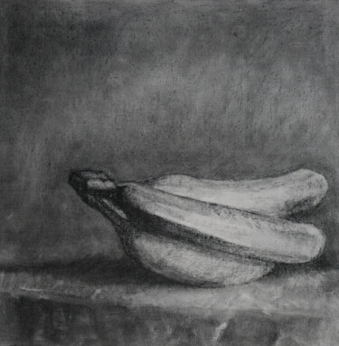 Drawing titled "Bananas" by Barbara Guias-Vaquier, Original Artwork, Charcoal Mounted on Wood Stretcher frame