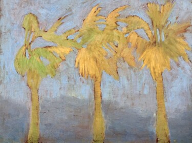 Ζωγραφική με τίτλο "Santa Monica Palms" από Bahram Berj Kafai, Αυθεντικά έργα τέχνης, Λάδι Τοποθετήθηκε στο Χαρτόνι