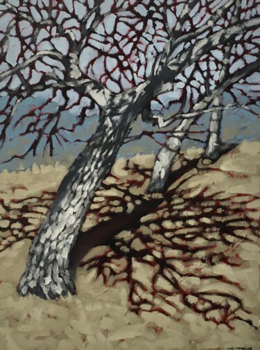 Painting titled "Winter shadows" by Bahram Berj Kafai, Original Artwork, Oil Mounted on Wood Stretcher frame