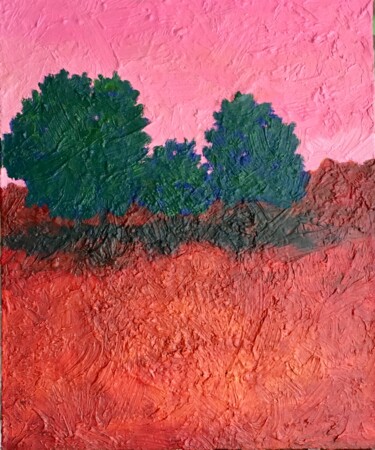 Painting titled "Pink sky" by Bahram Berj Kafai, Original Artwork, Oil Mounted on Wood Stretcher frame