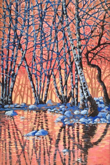 Peinture intitulée "Psychedelic Sunset" par Bahram Berj Kafai, Œuvre d'art originale, Huile Monté sur Châssis en bois