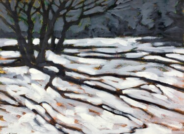 Painting titled "Frozen Shadow" by Bahram Berj Kafai, Original Artwork, Oil Mounted on Wood Stretcher frame