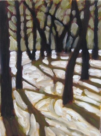 Painting titled "Snow in the woods" by Bahram Berj Kafai, Original Artwork, Oil Mounted on Wood Stretcher frame