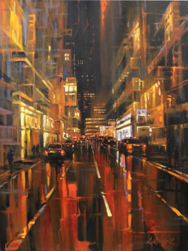 Painting titled "NYC in red" by Baiba Limane, Original Artwork, Oil
