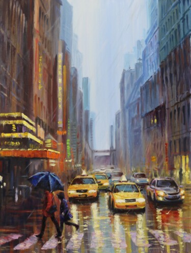 Картина под названием "Rainy day in NYC" - Baiba Limane, Подлинное произведение искусства, Масло