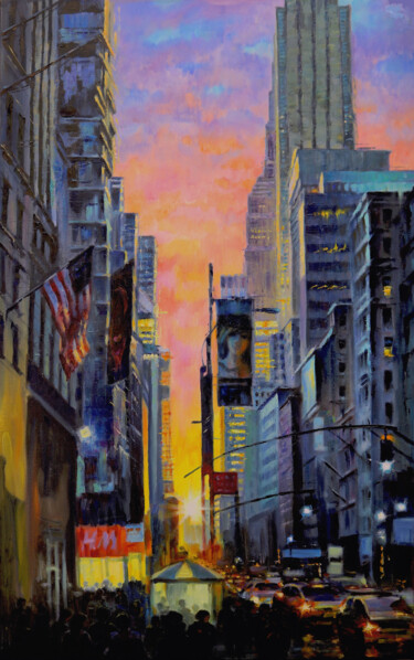 Pintura intitulada "Sunset in New York" por Baiba Limane, Obras de arte originais, Óleo
