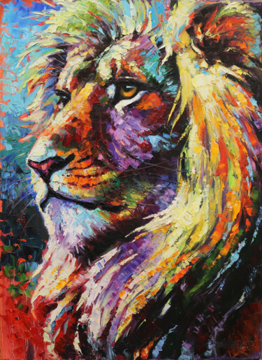 Картина под названием "Lion II" - Baiba Limane, Подлинное произведение искусства, Масло
