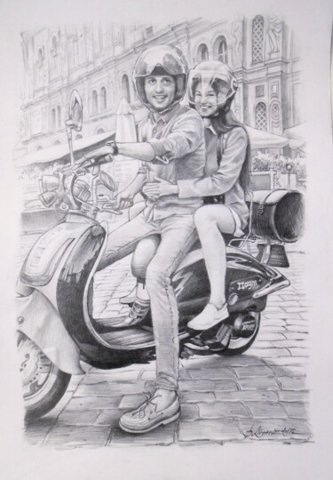 Drawing titled "Wedding travel" by Baiba Limane, Original Artwork, Pencil