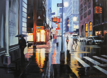 Ζωγραφική με τίτλο "Rainy evening in NYC" από Baiba Limane, Αυθεντικά έργα τέχνης, Λάδι