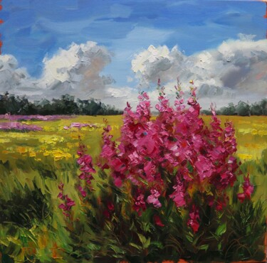 Painting titled "Fireweed" by Baiba Limane, Original Artwork, Oil