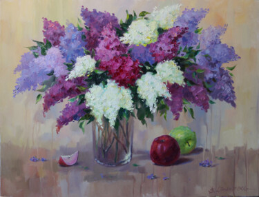 Painting titled "Lilacs." by Baiba Limane, Original Artwork, Oil