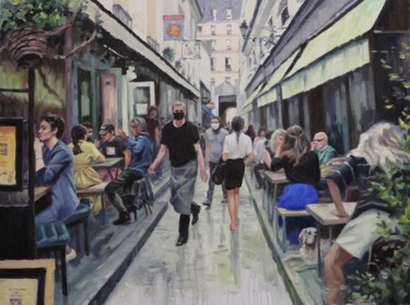 Painting titled "In a cafe in Paris" by Baiba Limane, Original Artwork, Oil
