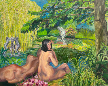 Pintura intitulada "Bathers" por Bailey Gardner, Obras de arte originais, Óleo Montado em Armação em madeira