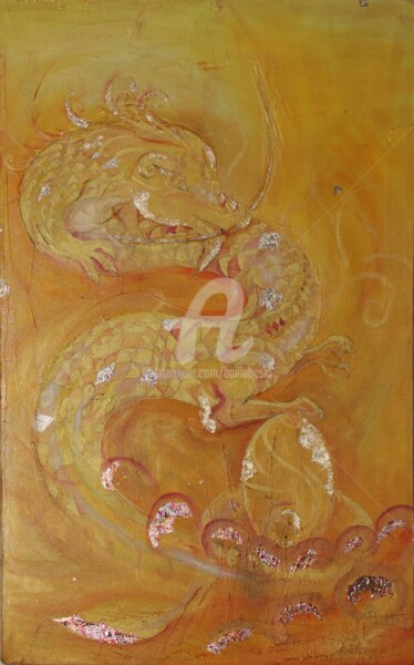 Peinture intitulée "Golden Dragon Spirit" par Jez Bb, Œuvre d'art originale, Huile