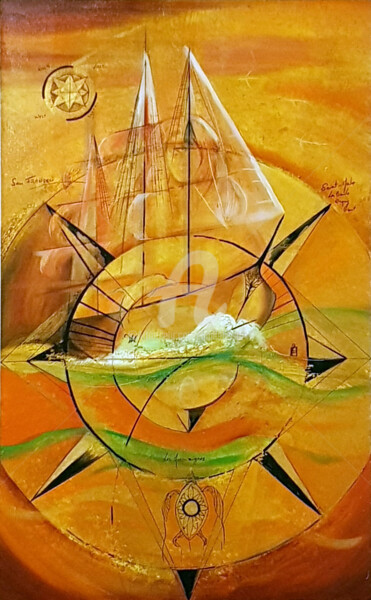 Peinture intitulée "La rose des vents n…" par Jez Bb, Œuvre d'art originale, Huile Monté sur Châssis en bois