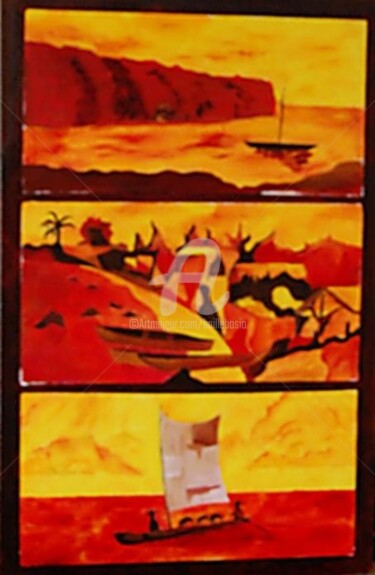 Peinture intitulée "Village de pêcheurs" par Jez Bb, Œuvre d'art originale, Huile