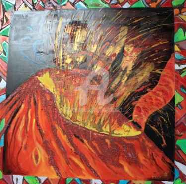 Peinture intitulée "Cône Volcanique" par Jez Bb, Œuvre d'art originale, Huile