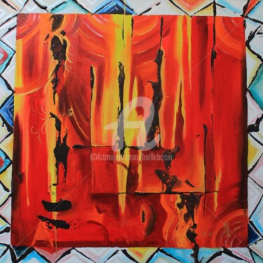 Peinture intitulée "Red Lava Flow" par Jez Bb, Œuvre d'art originale, Huile