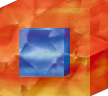Grafika cyfrowa / sztuka generowana cyfrowo zatytułowany „CUBE IN BLUE ON RED…” autorstwa Vicent Creatik, Oryginalna praca,…