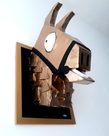 Skulptur mit dem Titel "lama" von Baiz Bass, Original-Kunstwerk, Papier maché