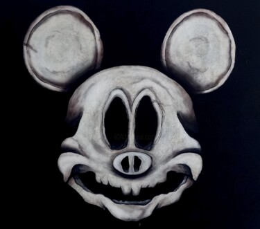 Schilderij getiteld "Mickey skull" door Baiz Bass, Origineel Kunstwerk, Acryl Gemonteerd op Frame voor houten brancard