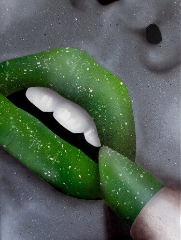 Painting titled "Green lipstick" by Baiz Bass, Original Artwork, Acrylic Mounted on Wood Stretcher frame