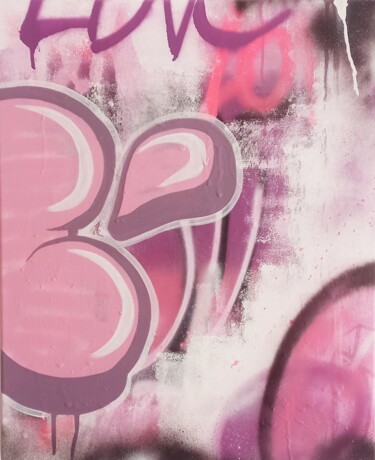 Schilderij getiteld "Pink wall" door Baiz Bass, Origineel Kunstwerk, Acryl Gemonteerd op Houten paneel