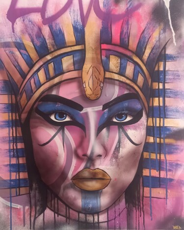 Painting titled "Cleopatre" by Baiz Bass, Original Artwork, Acrylic Mounted on Wood Stretcher frame