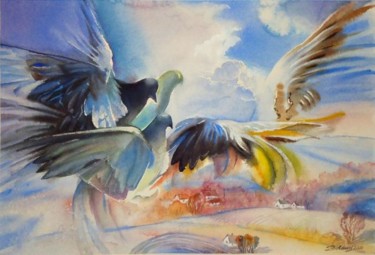 Pintura titulada ",,Игры голубей.Высо…" por Valerij Makovoj, Obra de arte original, Oleo