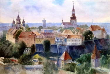 「Старый Таллинн」というタイトルの絵画 Valerij Makovojによって, オリジナルのアートワーク, 水彩画