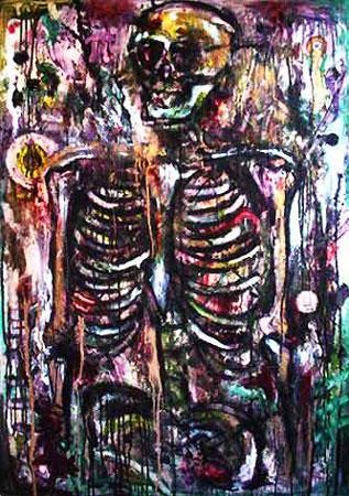 Peinture intitulée "Le Squelette" par Bajou, Œuvre d'art originale, Huile