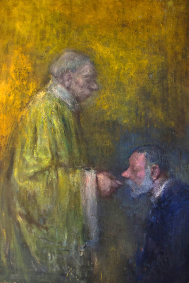 Schilderij getiteld "Catholic communion" door Sergey Bakin, Origineel Kunstwerk, Olie