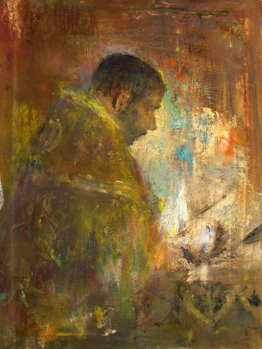 Peinture intitulée "Church reader" par Sergey Bakin, Œuvre d'art originale, Huile