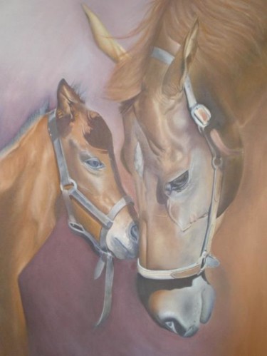 Peinture intitulée "les chevaux" par Aziz Bakoki, Œuvre d'art originale