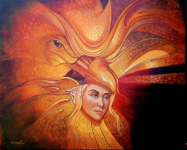 Painting titled "gallo-de-fuego.jpg" by Cabria, Original Artwork, Oil