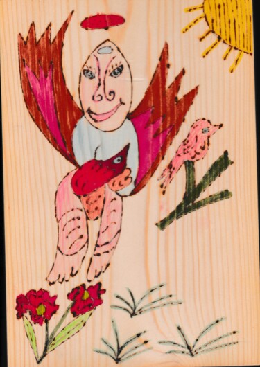 Impressões e gravuras intitulada "l'ange et l'oiseau…" por Balavoine Sophie, Obras de arte originais, Gravação Montado em Ou…