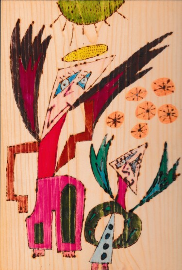 印花与版画 标题为“anges pére et fils…” 由Balavoine Sophie, 原创艺术品, 雕刻 安装在木质担架架上