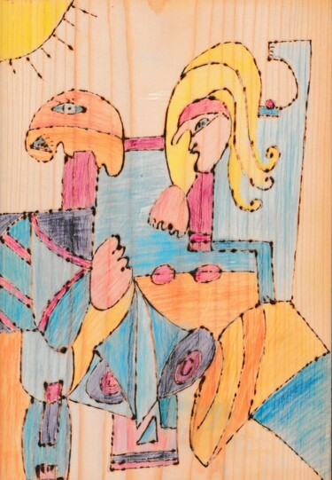 Отпечатки и Гравюры под названием "couple pyrogravure" - Balavoine Sophie, Подлинное произведение искусства, гравюра