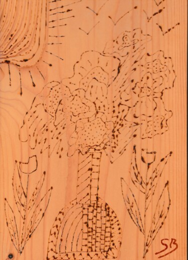 Printmaking titled "vase avec fleur pyr…" by Balavoine Sophie, Original Artwork, Engraving Mounted on Wood Stretcher frame