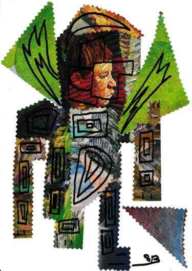 Collages intitolato "personnage géométri…" da Balavoine Sophie, Opera d'arte originale, Collages