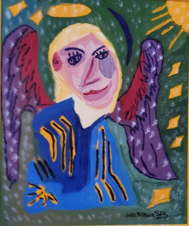 Painting titled "Ange dans les étoil…" by Balavoine Sophie, Original Artwork, Acrylic Mounted on Wood Stretcher frame