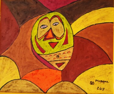 Painting titled "masque africain" by Balavoine Sophie, Original Artwork, Acrylic Mounted on Wood Stretcher frame
