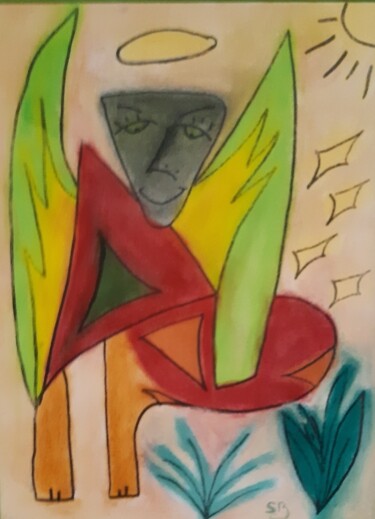 Painting titled "Ange multicolor" by Balavoine Sophie, Original Artwork, Pastel Mounted on artwork_cat.
