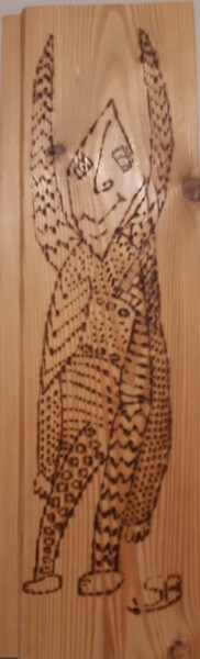 印花与版画 标题为“Ange pyrogravure” 由Balavoine Sophie, 原创艺术品, 雕刻 安装在木质担架架上
