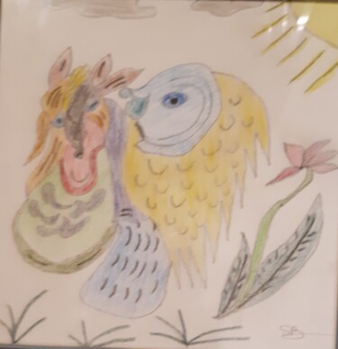 Malerei mit dem Titel "Amour du poisson et…" von Balavoine Sophie, Original-Kunstwerk, Pastell Auf Karton montiert
