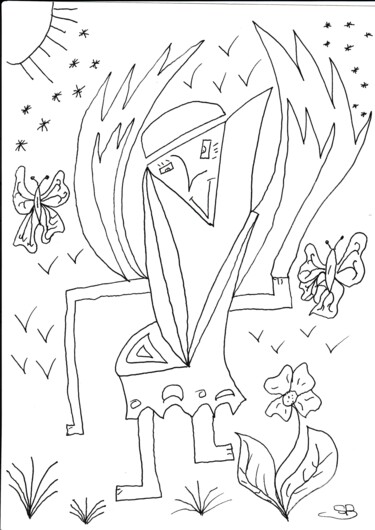제목이 "Ange aux papillons"인 미술작품 Balavoine Sophie로, 원작, 잉크